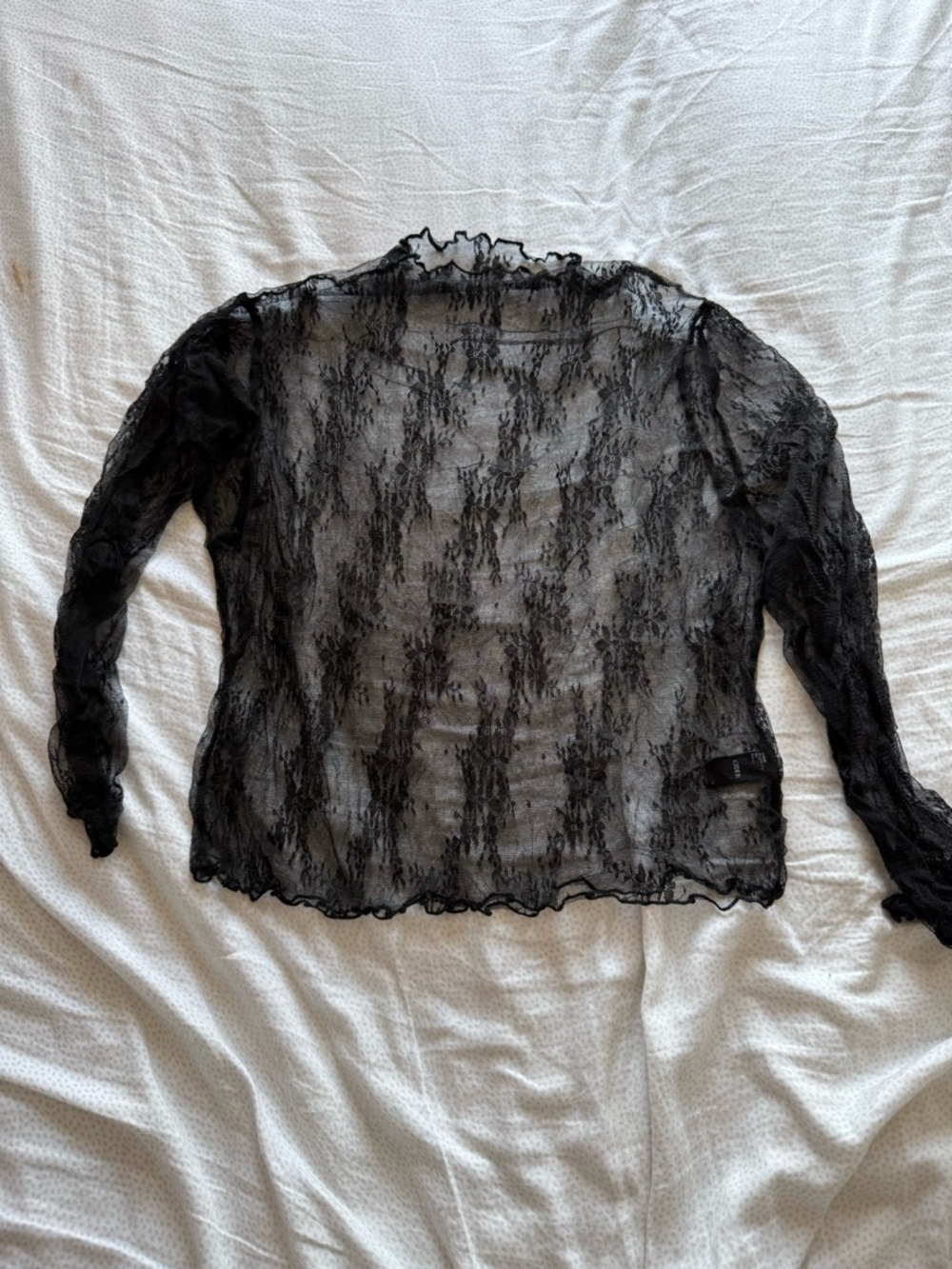 Cider Black Sheer Lace Long-Sleeve Blouse